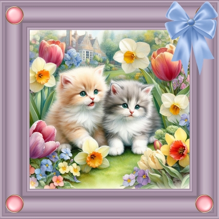 20+spring flowers and cute kitties by Deloraine Neubauer