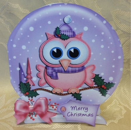 Xmas Little Hoot Snow Globe Shaped Card by Deloraine Neubauer