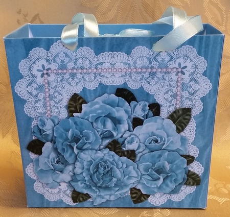 Teal Roses and Lace Gift Bag by Deloraine Neubauer