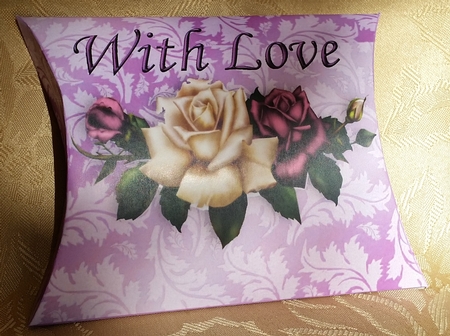 Pretty Purple Scroll Pillow Box with Roses with Love by Deloraine Neubauer