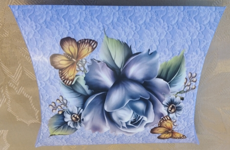 Blue Roses with Gold Butterflies on Lace Pillow Box by Deloraine Neubauer