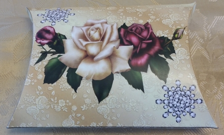 Red and Cream Roses with Diamonds Pillow Box by Deloraine Neubauer