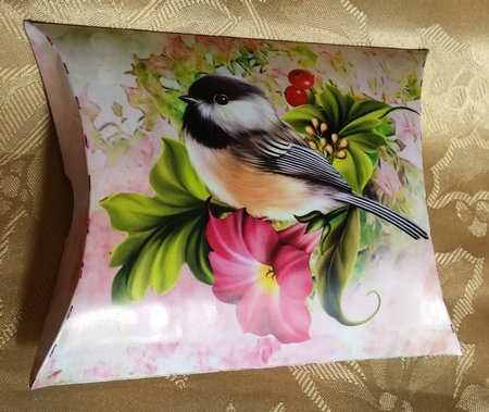 Little Bird on a Branch with Flowers Pillow Box by Deloraine Neubauer