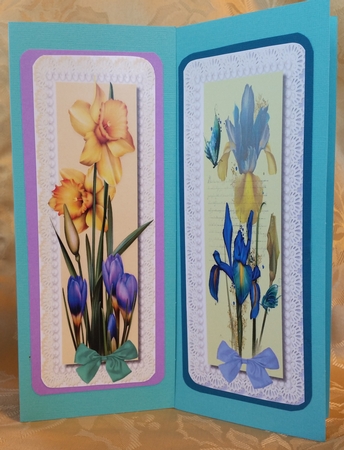Large D.l. with Irises and Daffodills  by Deloraine Neubauer