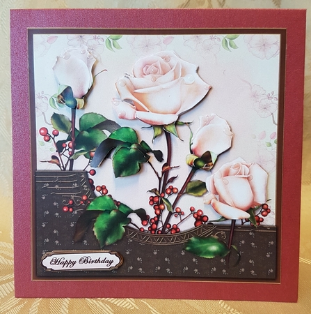 Roses And Berries Large Square Card Front by Deloraine Neubauer