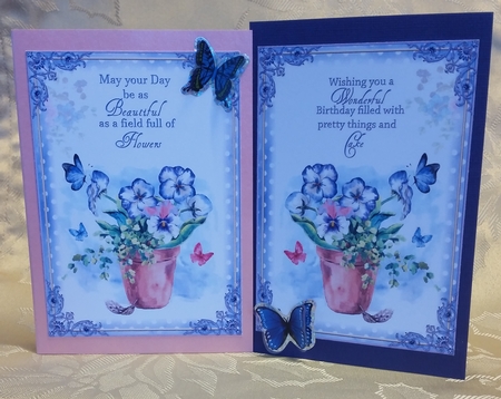 2 Pansy Birthday Card Fronts by Deloraine Neubauer