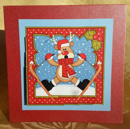 Christmas OOps Rudolph goes skiiing and gets stuck!! Shell Edged Corner Stacker by Deloraine Neubauer