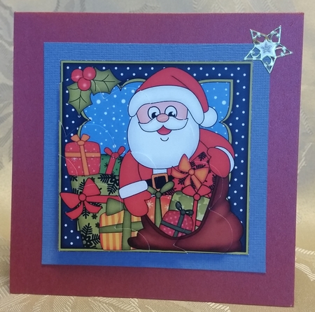 Christmas Santa has a sack full of presents Shell Edged Corner Side Stacker by Deloraine Neubauer