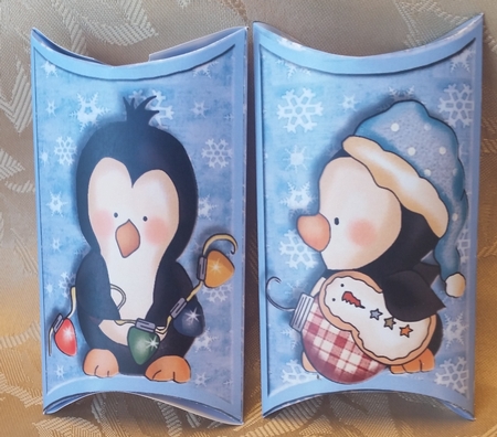 Blue Penguins Pillow boxes by Deloraine Neubauer