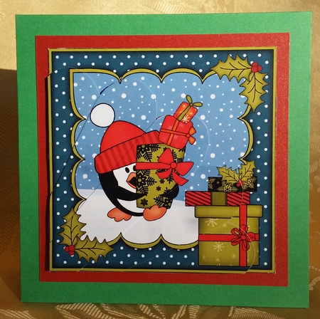 Christmas Pip Penguin delivers the Christmas Presents Fan Pyramage Topper by Deloraine Neubauer