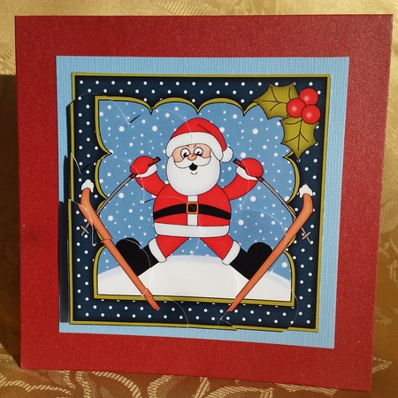 Christmas Oops Santa goes Skiing Shell Edged Corner Side Stacker by Deloraine Neubauer
