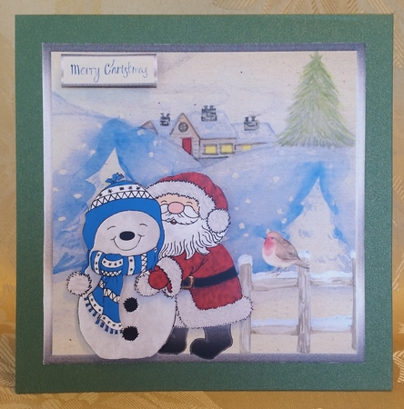 Santa hugs for the snowman by Deloraine Neubauer