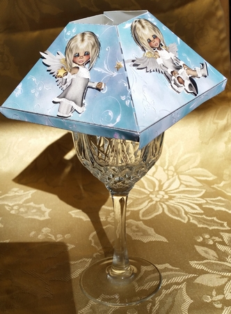 WINE GLASS COVER MINI LAMP SHADE DECOUPAGE CHRISTMAS ANGELS 2 by Deloraine Neubauer