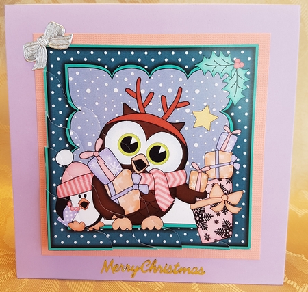 Christmas Little Hoot Owl & Pip Penguin are delivering the Presents Wavy Corner side stacker Topper by Deloraine Neubauer