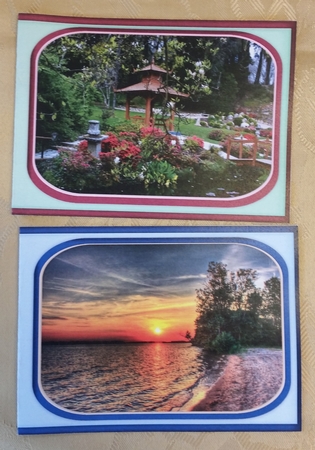 2 A6 Notelet card , Sunset and Japanese Garden  by Deloraine Neubauer