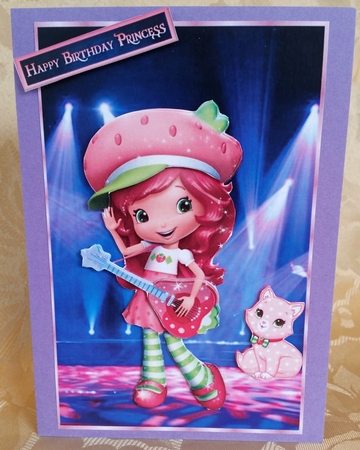 Strawberry Shortcake Playing Guitar on stage with Custard Watching by Deloraine Neubauer
