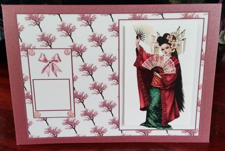 A5 geisha card front with white background. by Deloraine Neubauer