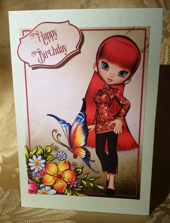 Asian Cookie Girl Quick Birthday Day Card Sheet by Deloraine Neubauer
