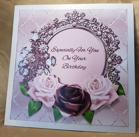 Pink Roses Square Card Front by Deloraine Neubauer