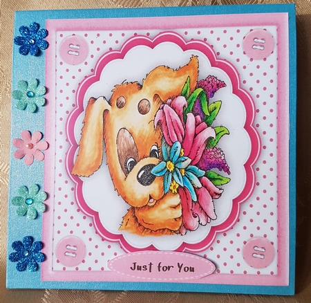 Cute Puppy with Flowers  by Deloraine Neubauer