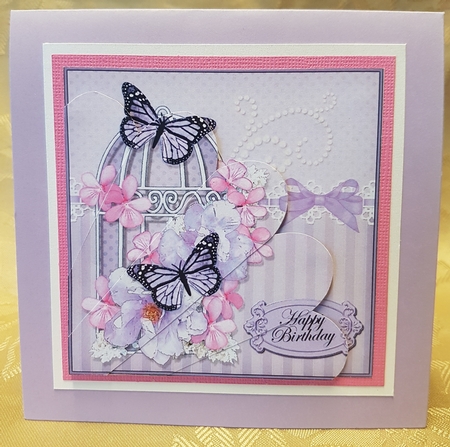 Birthday Butterflies and Flowers Birdcage Fan Pyramage Topper by Deloraine Neubauer