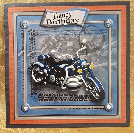 Blue Grunge Blue Motorcycle Card Topper various occasions by Deloraine Neubauer