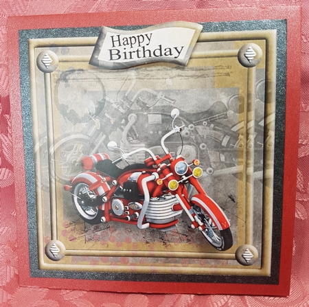 Grunge Red Motorcycle Card Topper various occasions by Deloraine Neubauer