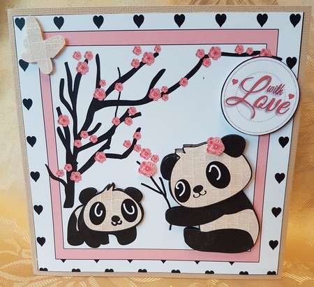 PANDAS CARD TOPPER with decoupage and sentiment circles by Deloraine Neubauer