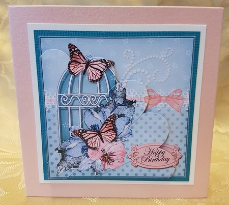 Birthday Butterflies, Spring Flowers & Pearls Birdcage Fan Pyramage Topper by Deloraine Neubauer