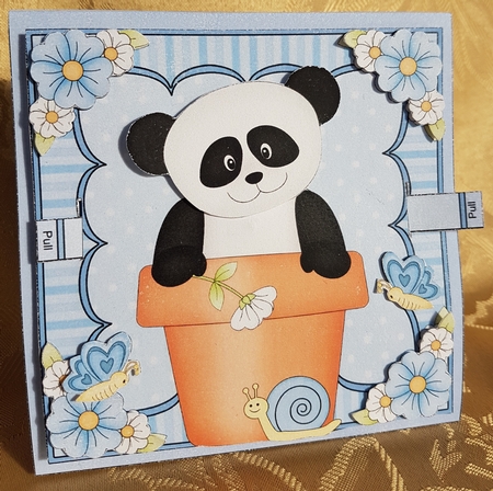 3D Animated Moveable Wobble Head Card Kit - Flower Pot Friends Little Panda Bear Chi Chi by Deloraine Neubauer