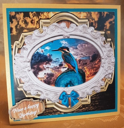 KINGFISHER AT SUNSET 3 BIRTHDAY/FATHERS DAY / BLANK SENTIMENTS by Deloraine Neubauer
