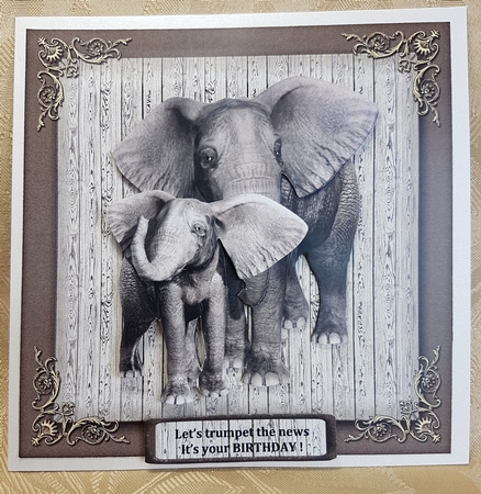 TRUMPET THE NEWS BIRTHDAY TOPPER WITH DECOUPAGE by Deloraine Neubauer