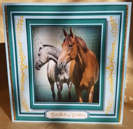 Beautiful Horses in a Aqua Frame  by Deloraine Neubauer