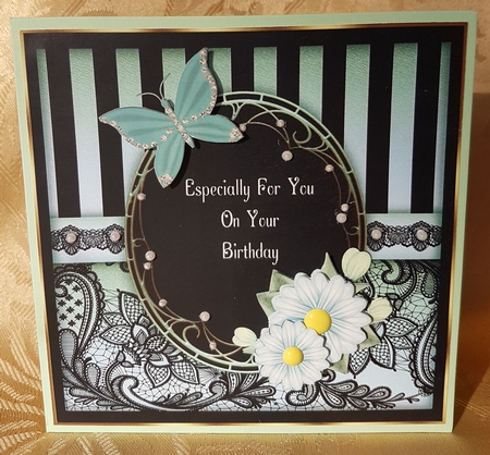Black and Green Lace Card Front by Deloraine Neubauer