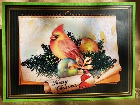 Cardinal in Evergreens with Baubles Calendar Christmas Holiday Winter Easy Quick Cards by Deloraine Neubauer