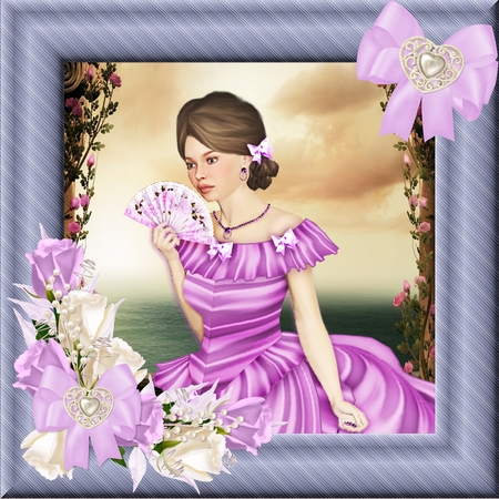 Rose Bud and Bow Lilac Vignette by Deloraine Neubauer