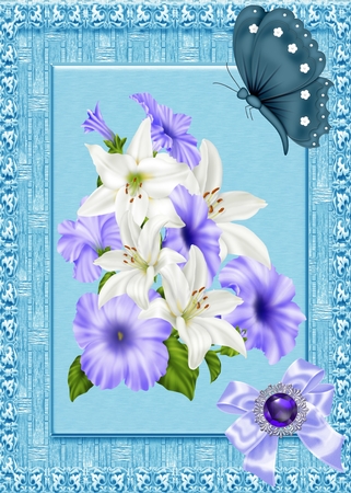 Lilac and White Flower Vignette with Gemmed Bows by Deloraine Neubauer