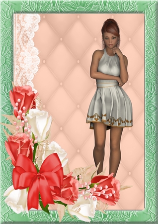Rose Bud and Bow Orange Vignette by Deloraine Neubauer
