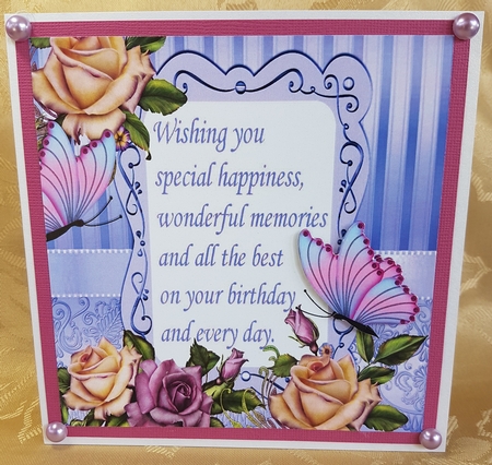 pretty lilac & cream roses  & butterflies with verse 8x8 by Deloraine Neubauer