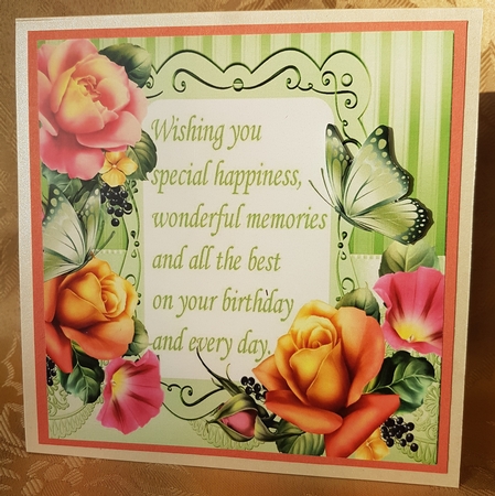 pretty gold & pink roses & butterflies with verse 8x8 by Deloraine Neubauer