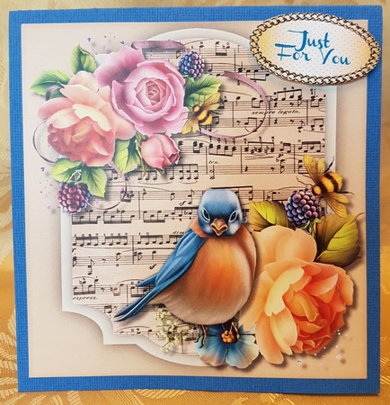 Beautiful Blue Bird and Yellow Roses  by Deloraine Neubauer