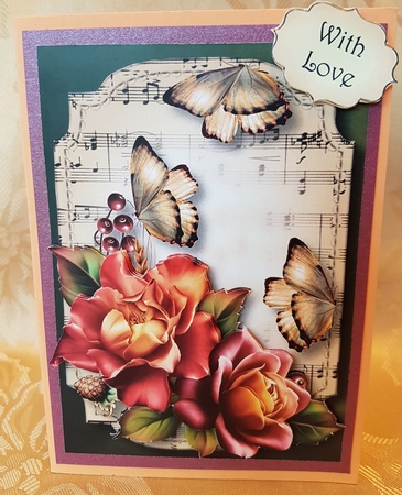 Sheet Music & Butterflies - Early Autumn Roses by Deloraine Neubauer