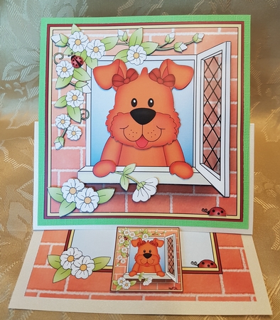 8 x 8 Mini Kit with 3d Decoupage - Through the Window - Little Dog Rose by Deloraine Neubauer