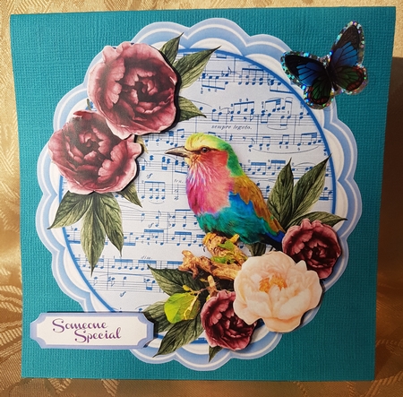 Bird and Roses on a Scalloped mat 1 by Deloraine Neubauer