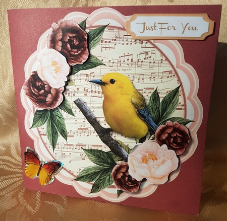 Beautiful Bird and Roses on a Scalloped mat 2 by Deloraine Neubauer