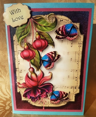 Sheet Music & Butterflies - Fuschias A5 by Deloraine Neubauer
