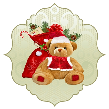 Santa Teddy with Toy Sack Decoupage  by Deloraine Neubauer