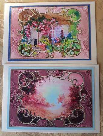 2 A5 card toppers Roses round the Door and Autumn Trees by Deloraine Neubauer