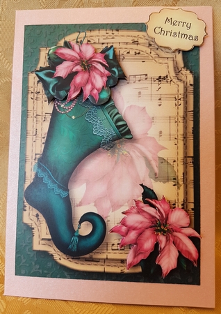 Victorian Christmas Stocking - Teal & Pink A5 by Deloraine Neubauer
