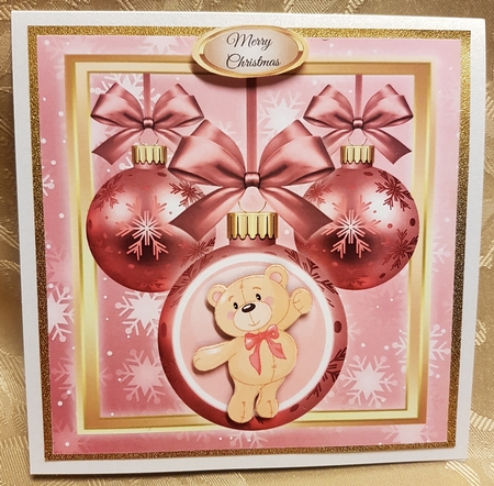 Beautiful Pink Baubles With Teddy Bear 8x8 by Deloraine Neubauer